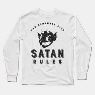 Funny Vintage "And Remember Kids, Satan Rules" Cartoon Devil Long Sleeve T-Shirt